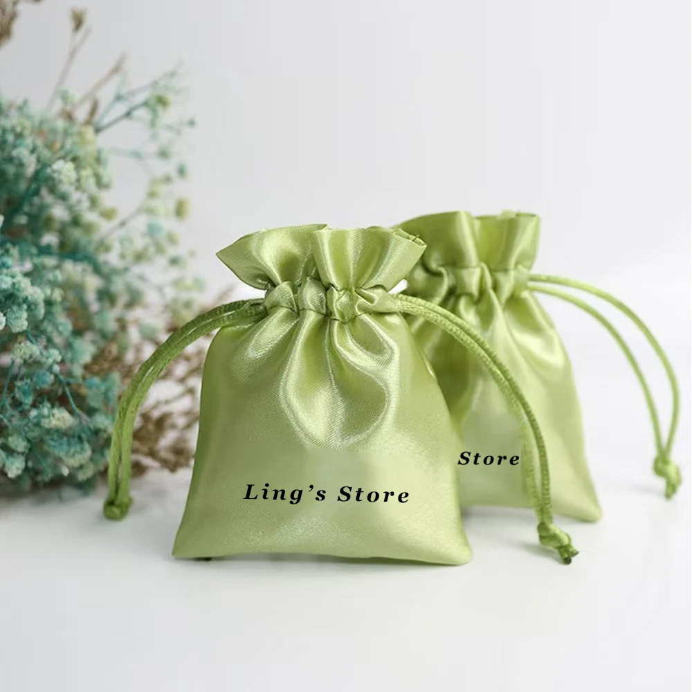 

100Pcs Lovely Personalized Logo Jewelry Drawstring Satin Bag Jewellery Pouch Gift Packaging Ring Earrings Bracelet Display Pouch