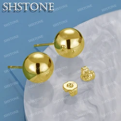 SHSTONE 18K Gold 8 10 mm Round Beads Earrings For Women Party Wedding Fashion Jewelry 925 Sterling Silver Stud Earring Birthday