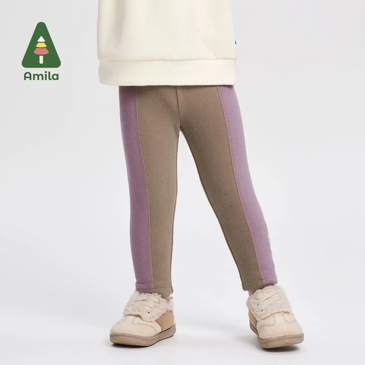 Amila Baby Leggings 2024 Winter New High Quality Girls Contrast Color High Collar Sports Warm Loose Casual Children’s Trousers