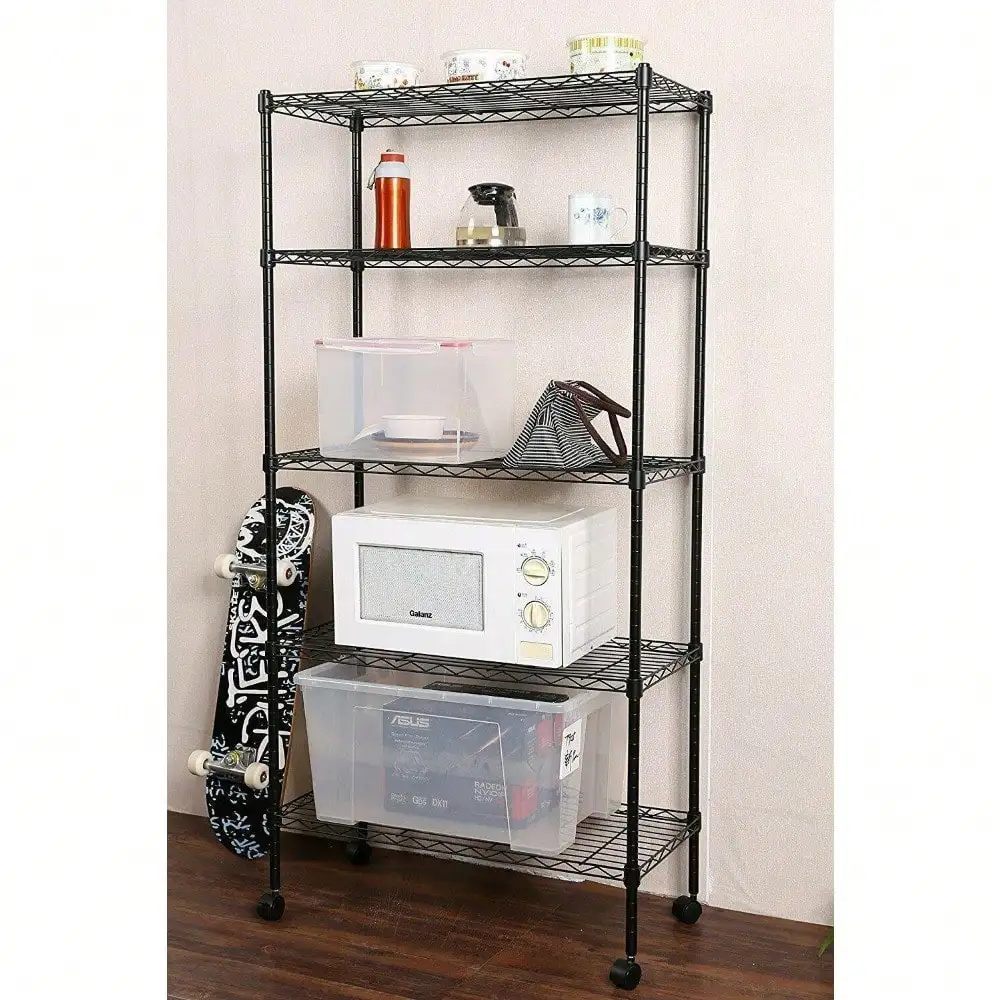 XL Commercial 5 Tier Shelf Adjustable Wire Storage Metal Shelving Rack w/Rolling