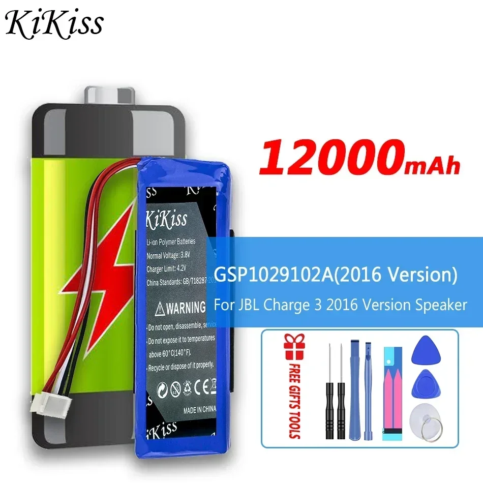 KiKiss 12000mAh GSP1029102A Replacement Battery for JBL Charge 3 Charge3 2016 2015 Charge 2 Plus 2+ Audio Speaker