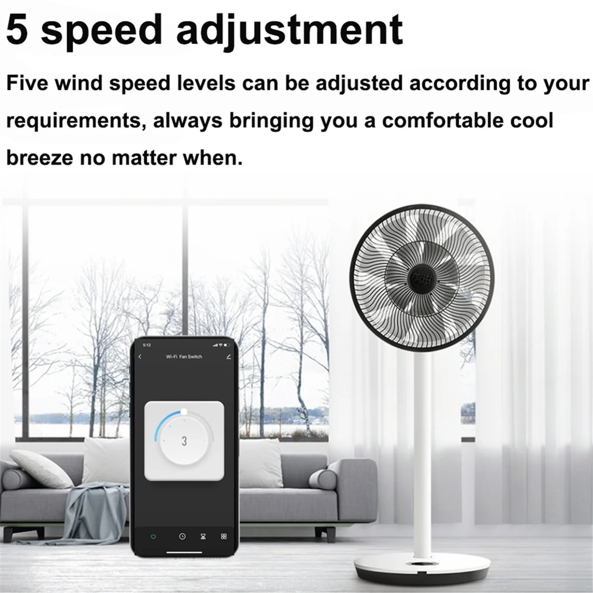 Smart Wifi Fan Switch 5 Speed Control EU Ceiling Fan Rotary/Knob Switches Tuya Remote for Alexa Google Home(Black)