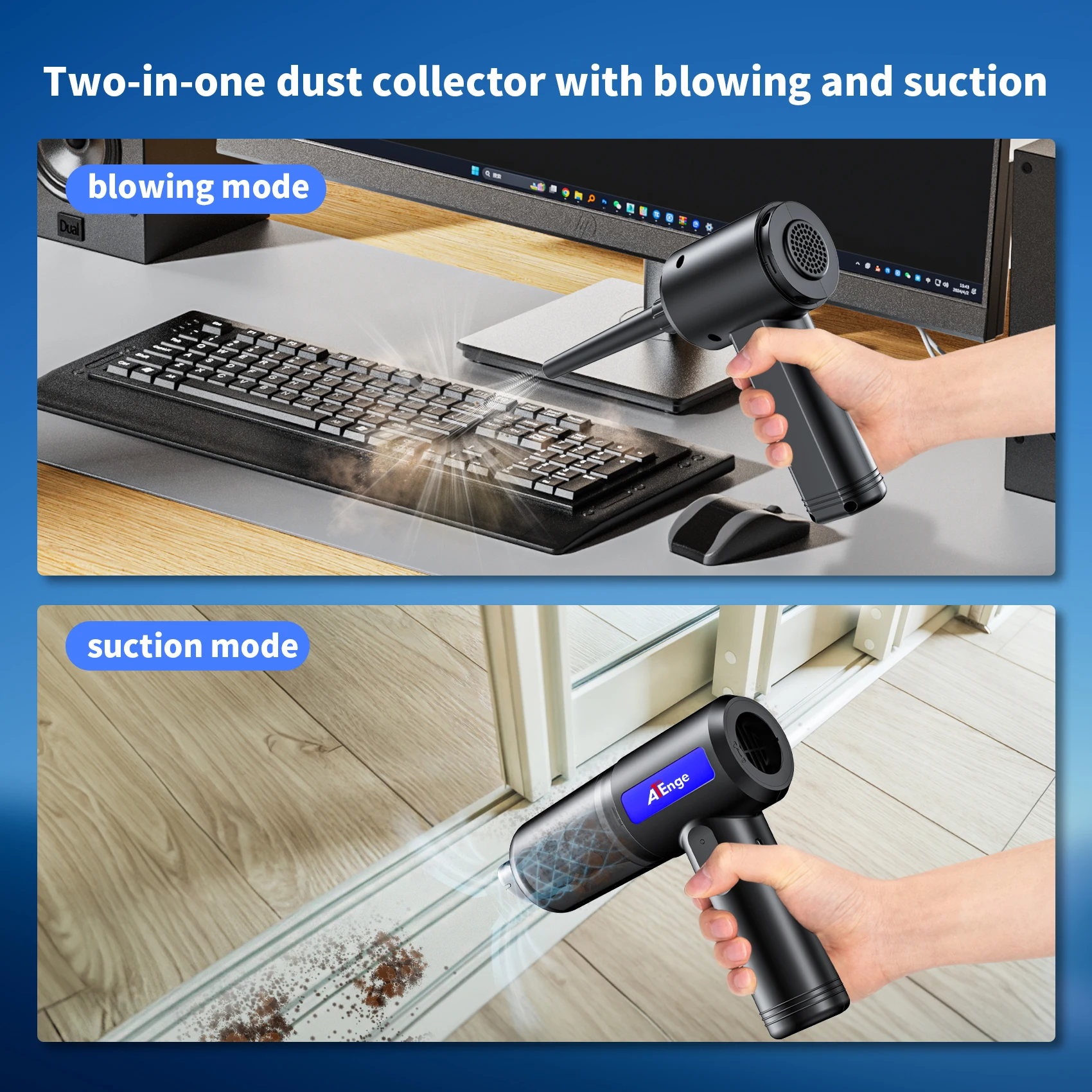 2 In 1 Compressed Air Duster For PC Computer Keyboard  Cleaning Cordless Electric Dust Collector for Screen Cleaner Air Blower