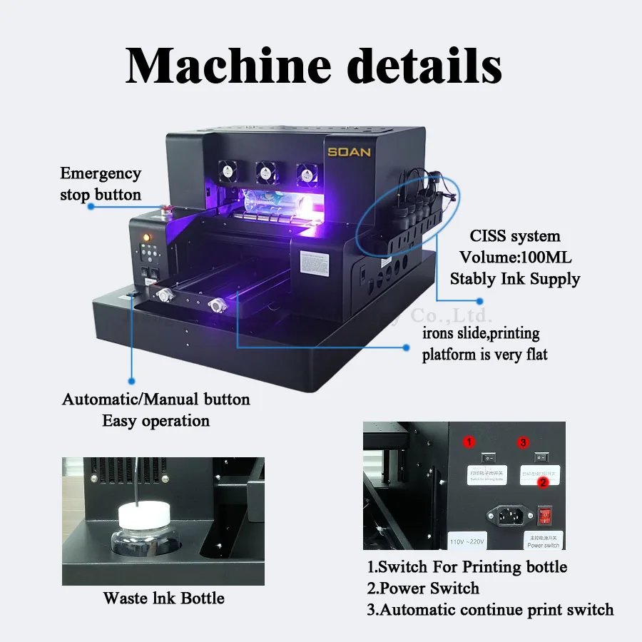 UV DTF Printer for Phone Case Pen Acrylic Leather Wood Glass Bottle Sticker Multi Color Inkjet Printers A3 A4 UV Flatbed Printer