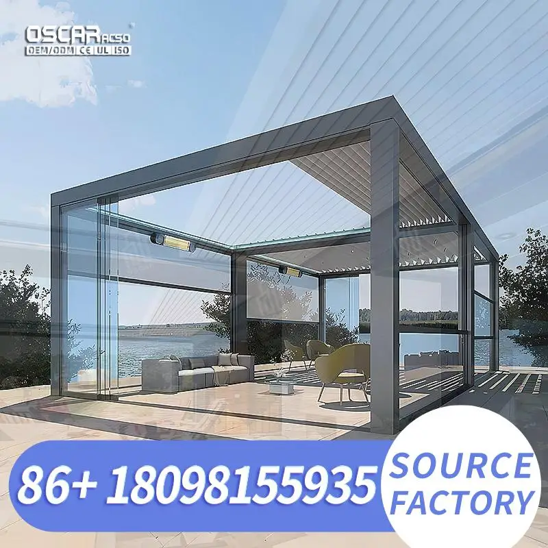 Louvered Aluminum Bioclimatic Motorized Outdoor Retractable Roof Canopy Gazebo UV Protection Waterproof Eco Friendly Smart Adjus