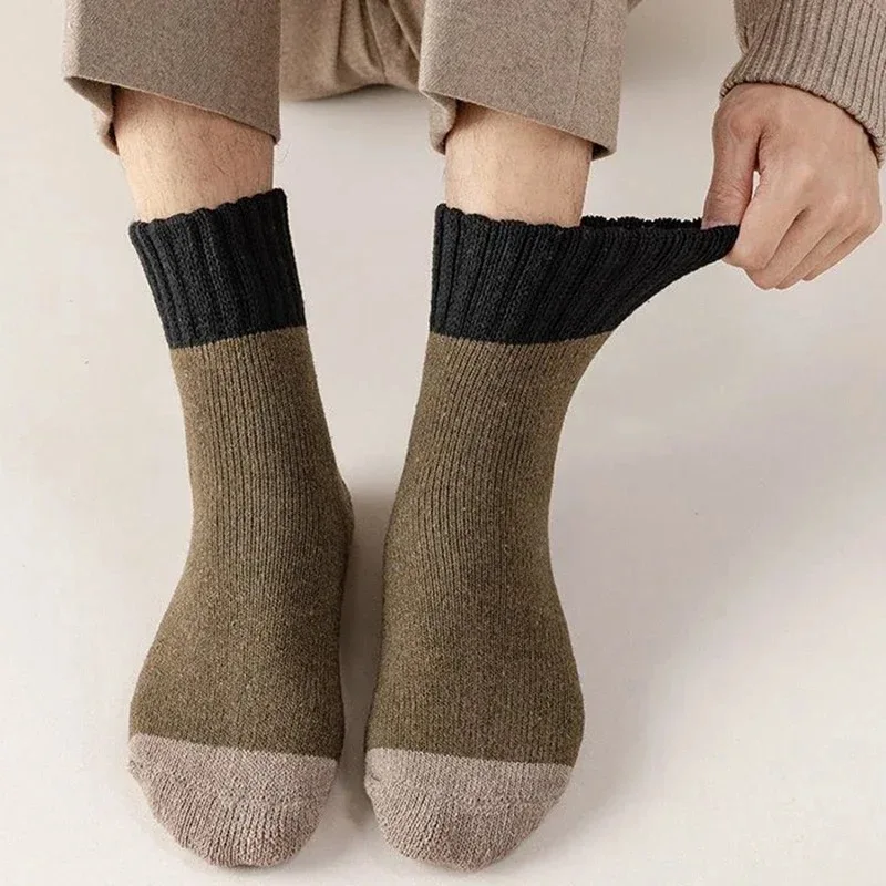 5Pairs/Lot Winter Warm Men\'s Woman Socks Super Thick Wool Solid Socks Merino Wool Keep Warm Cold Resistant Snow Socks EU38-46