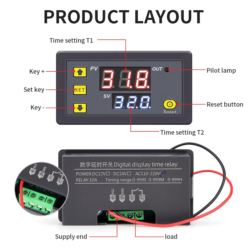 W3230 Digital Temperature Controller 12V 24V 220V Thermostat Regulator Heating Cooling Control Thermoregulator