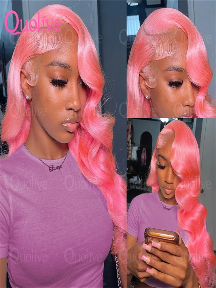 

Pink Wig Body Wave Human Hair Wigs 100% 13X6 Hd Lace Frontal Wig Brazilian Colored 30 Inch Lace Front Wigs 200 Density For Women