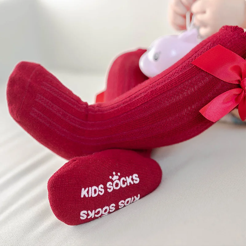 Meisjes Grote Boog Knie Hoge Lange Zachte Nieuwe Kids Sokken Peuters Katoen Kant Baby Sokken Kids Kniekousen Meisje Dropshipping Meisjes sokken