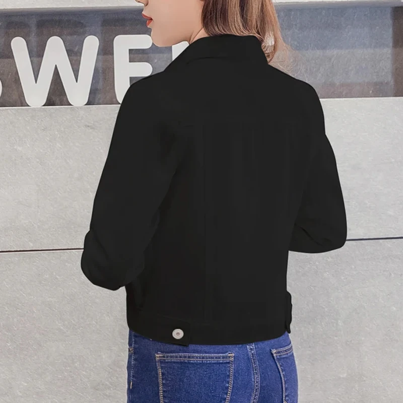 新しい長袖冬スリム白黒ジーンズジャケット女性のための固体デニム女性トップスショートコートレディースジャケットアウター 4866