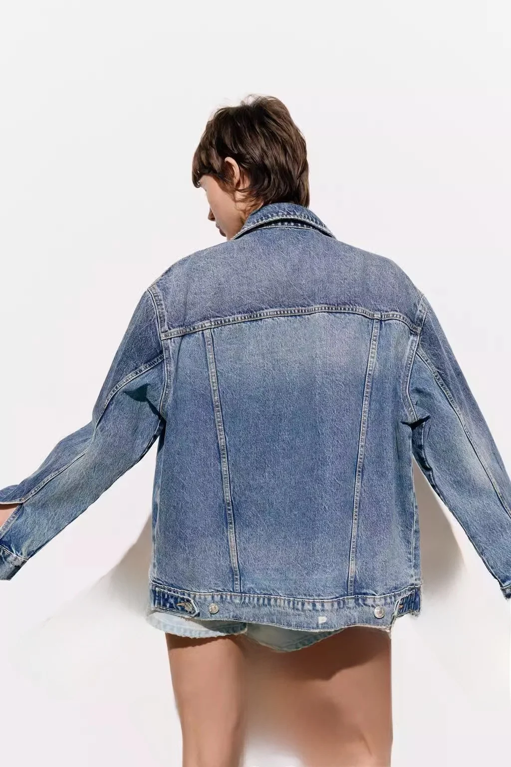 

Spring New Loose Oversize Waed Casual Denim Jaet Outerwear Women's Faion ket Design Long Sve Button Closure