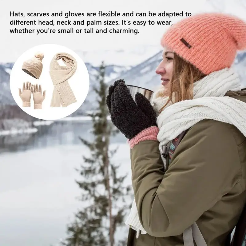 Women's Beanie Hat Scarf Women's Knitted Hat Womens Winter Hats Gloves Set Stocking Stuffers For Travel Walk Shopping