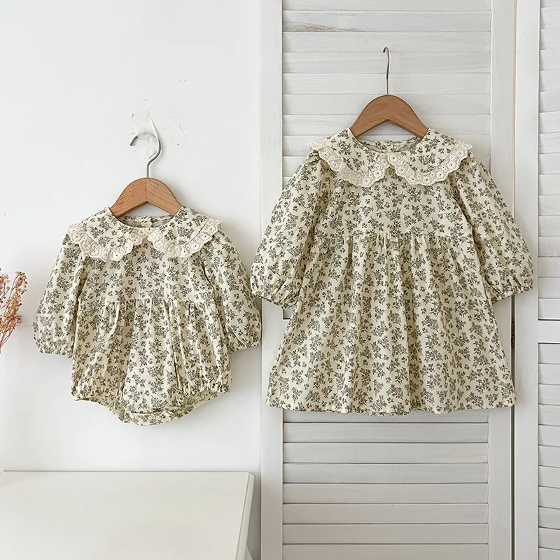 

Girls' Dress Spring and Autumn New Baby Romper Baby Onesie Floral Princess Dress Children's Sister Outfit
