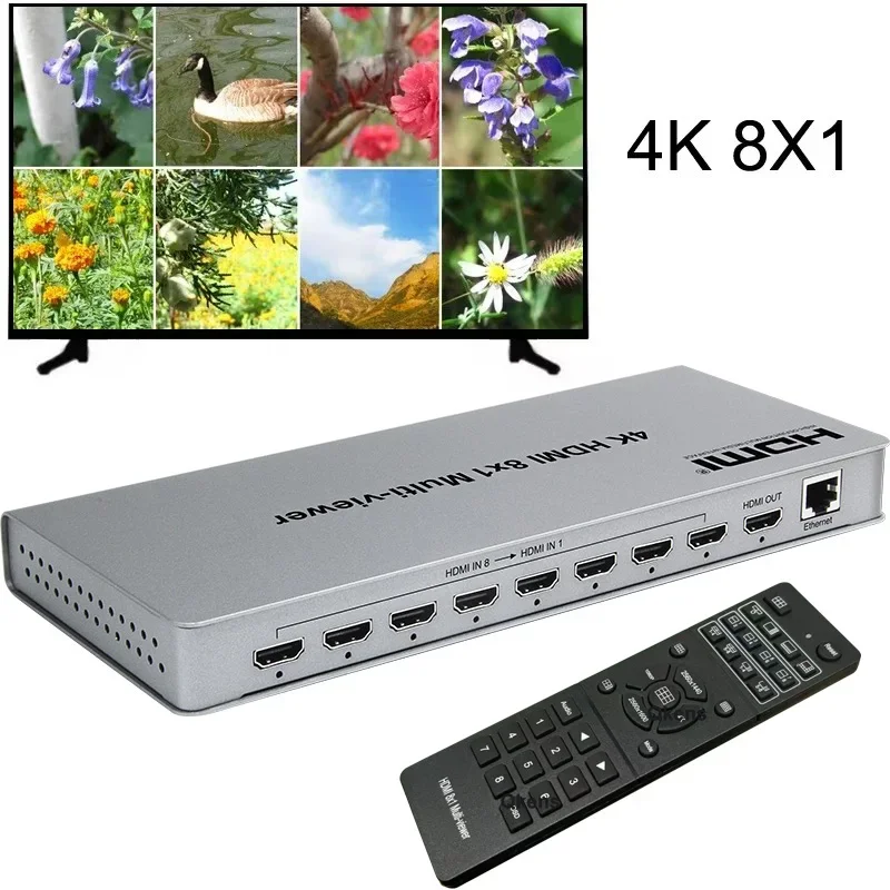 4K 8 To 1 HDMI Divider Seamless Switch Multiviewer Remote Control Video Converter Screen Split for PS3 DVD Camera PC Set-top Box