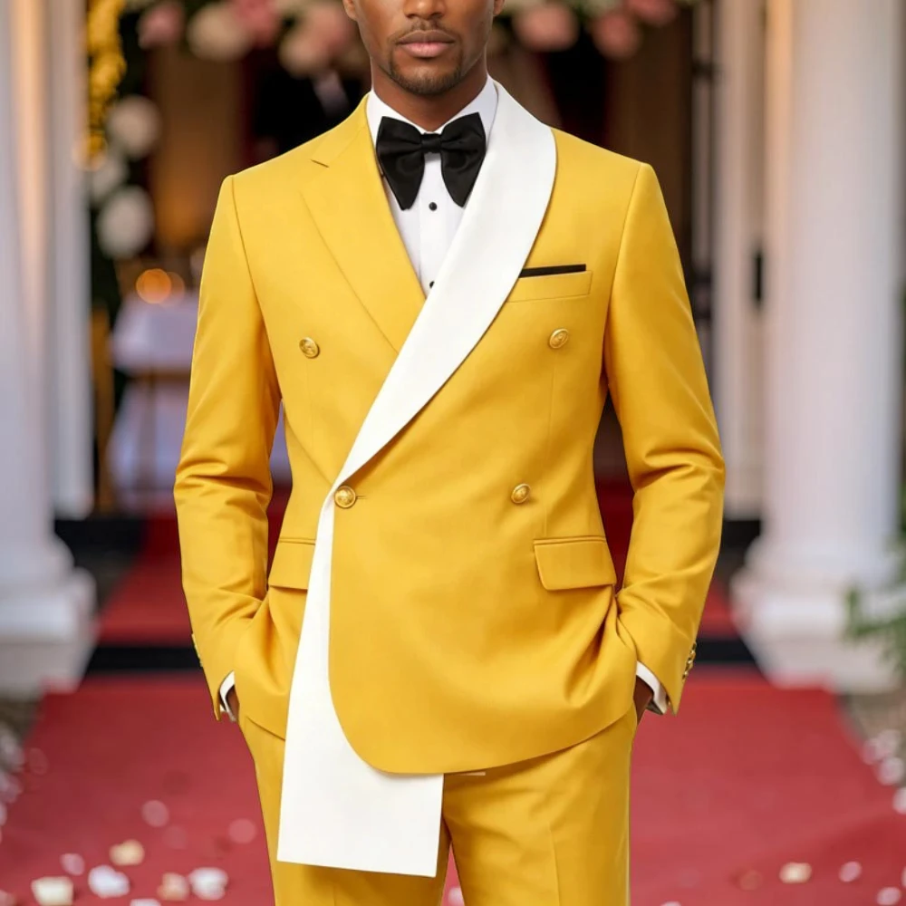 

Double Breasted Wedding Suits for Men 2 Pieces Asymmetric Neck Slim Fit Blazer Set for Groom Guest Party Prom (Jacket + Pants)