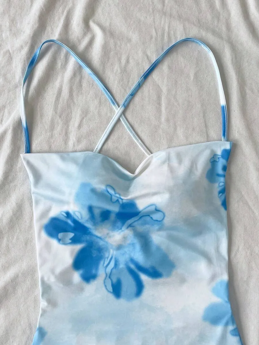 Robe longue dos nu à épaules dénudées pour femme avec imprimé floral rouge, coupe contour et tricot anti-rides pour les vacances d'été tropicales