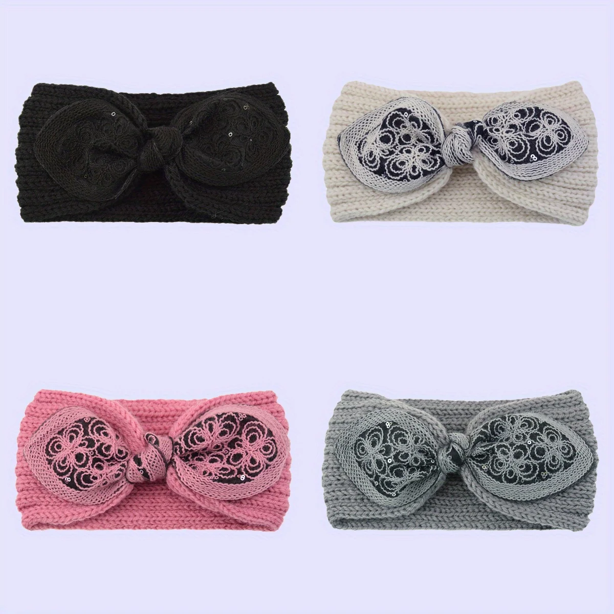 

Women's Soft and Warm Knitted Headband with Embroidered Bow, Rabbit Ears, Bow, Wide Anti-slip Band, Handmade Bohemian Hairband