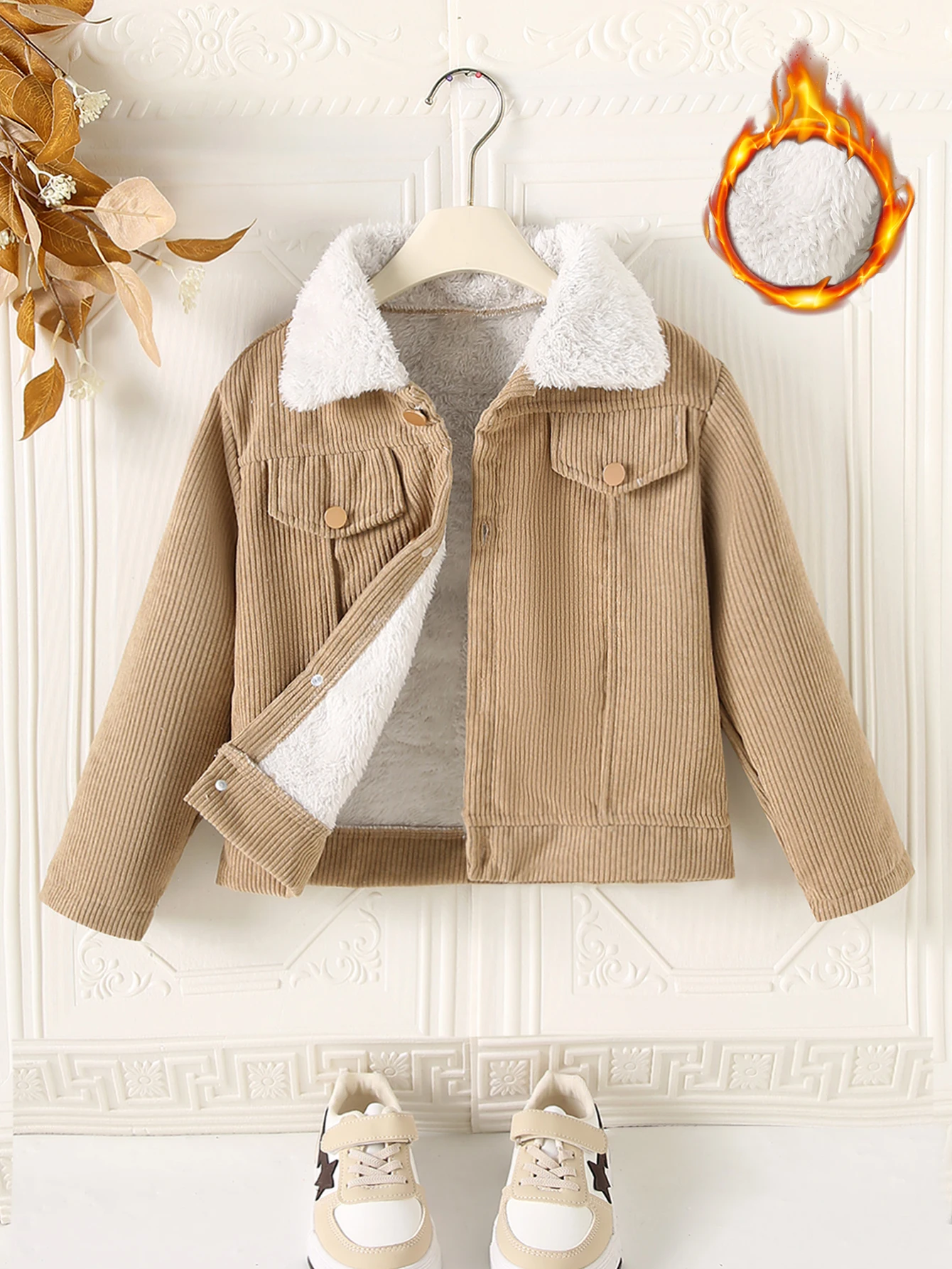 

Winter Boys' Long Sleeved Lapel With Fleece Windproof And Cold Proof Warm Back Bear Seal Jacket Loose Casual Jacket