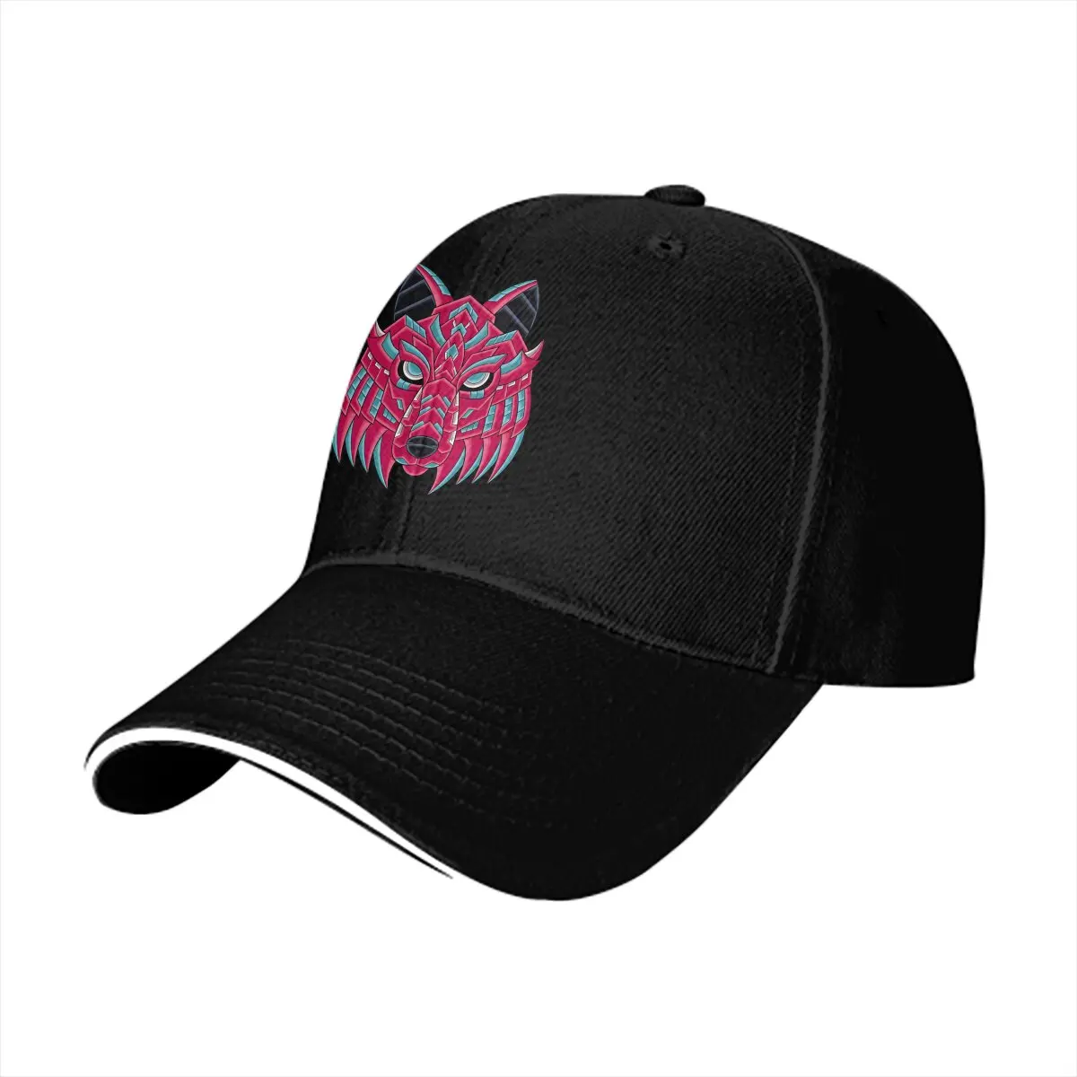 Summer Cap Sun Visor Pink Aztec Wolf Head Warrior Abstract Spirit Animal Hip Hop Aztec Abstract Art Peaked Hats