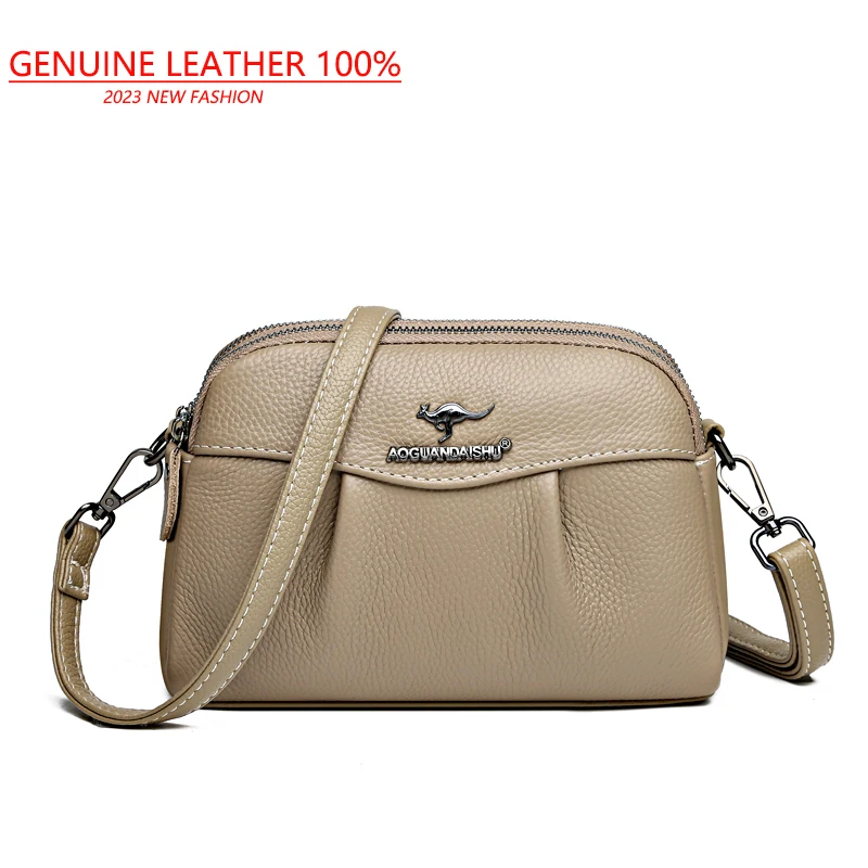 Luxury Genuine Leather Shoulder Crossbody Bag For Women 2023 Solid Color Cow Leather Ladies Fashion HandbagsFemale Messenger Bag