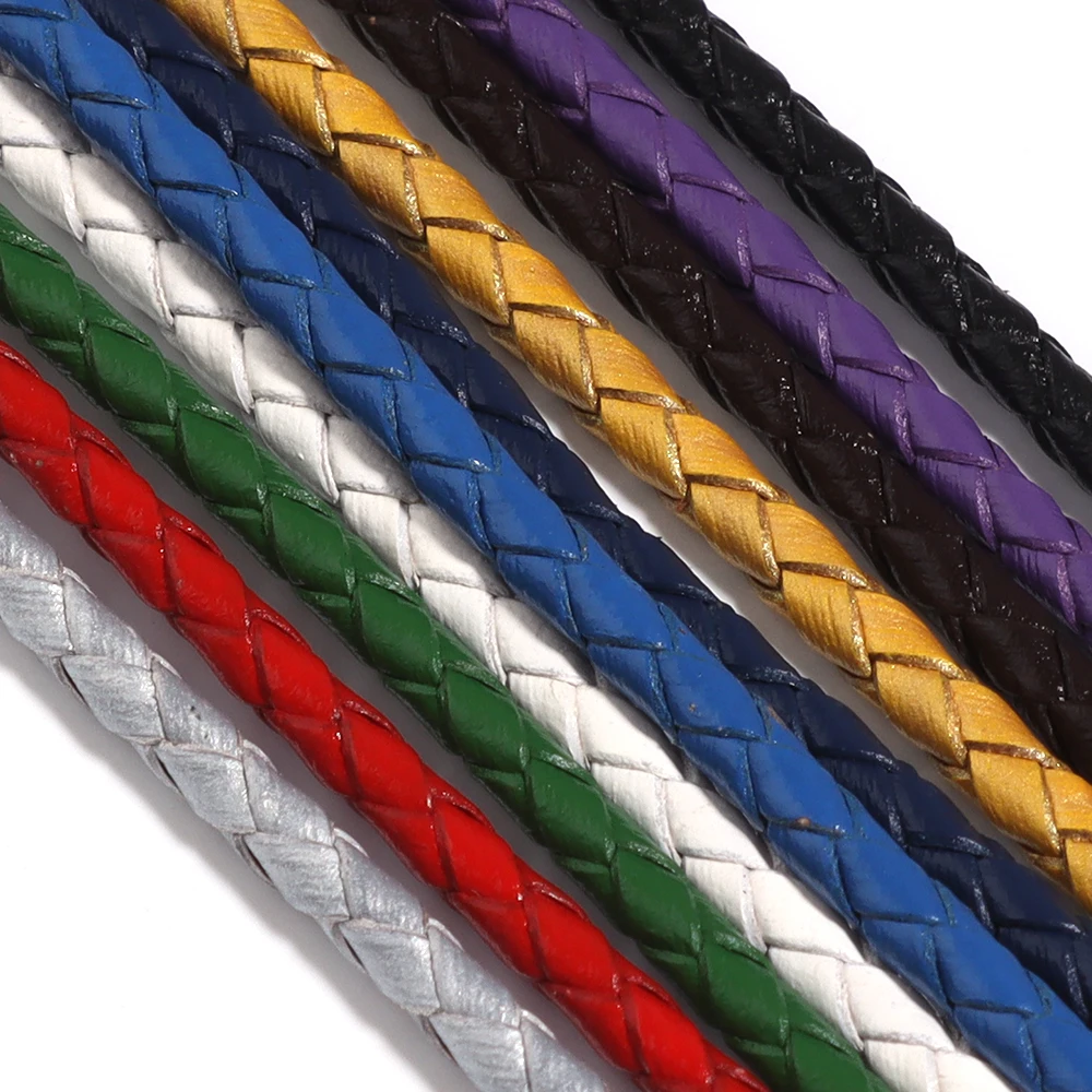 Cordon en cuir véritable tressé de 2Yards 3/4/6mm, corde ronde colorée en cuir pour la fabrication de bracelets de bijoux, accessoire de collier à faire soi-même