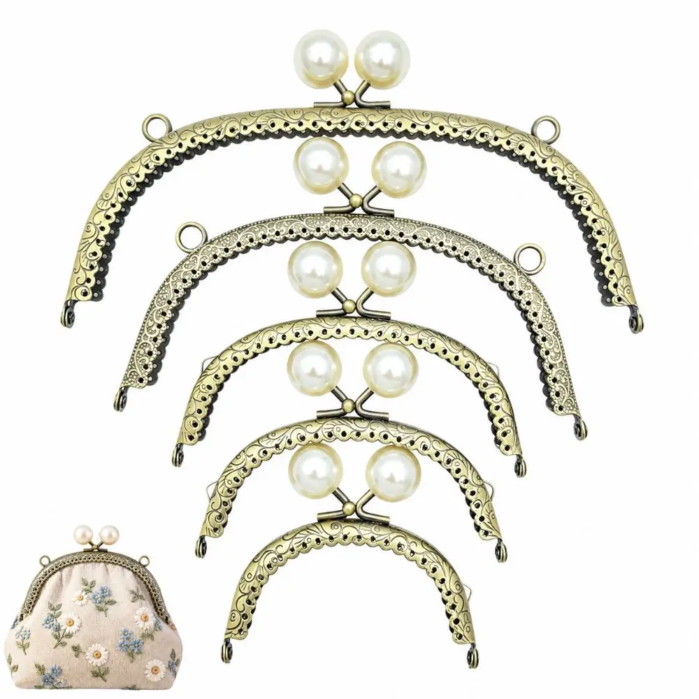 DIY Handcraft Antique Bronze Kiss Clasp Pearl Head Curved Shape Bag Frame Embossed Pattern Clutch Frame Bag Making