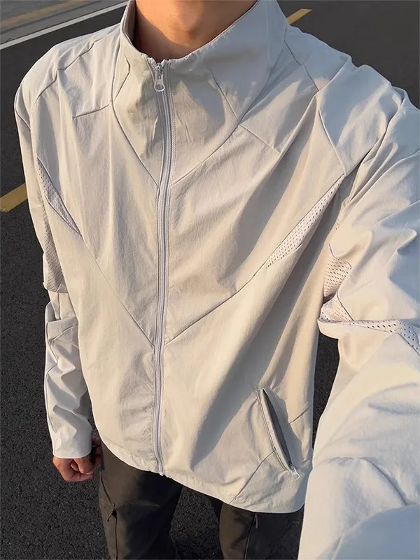 

Мужская летняя ветровка для активного отдыха с воротником-стойкой, защитой от солнца, легкая, дышащая, быстросохнущая, для велоспорта