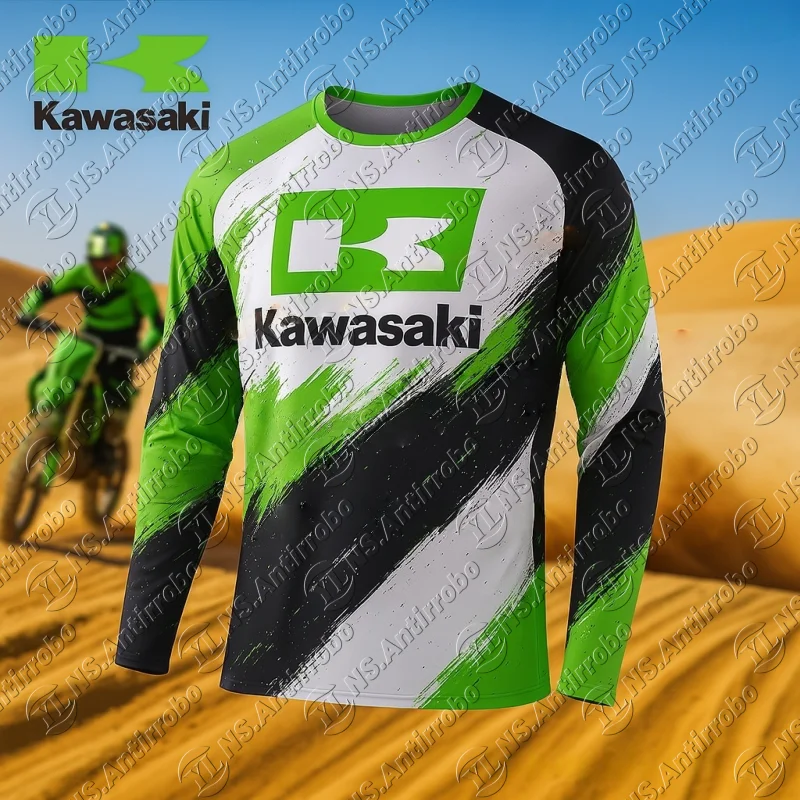 

Удобный мужской трикотаж для мотокросса Kawasaki, быстросохнущая рубашка с длинными рукавами, дышащее снаряжение для перегонок по перегонам и грязи на велосипеде