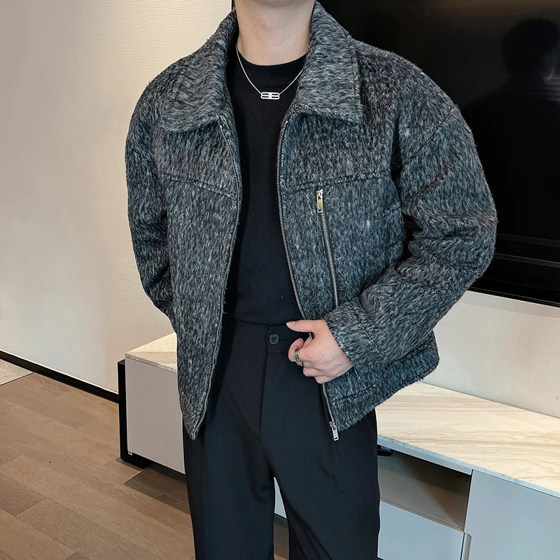 

SYUHGFA Korean Lapel Woolen Jacket Men's Clothing Loose Short Style Coat 2024 Autumn Winter Thickening Cotton Jackets Tops