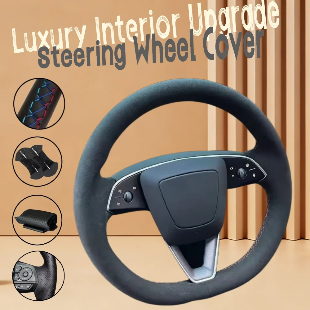 Customize Soft Non-Slip Suede Leather Car Steering Wheel Cover 3 2023 Car Accessories Steering Wrap Cover For Tesla Model
