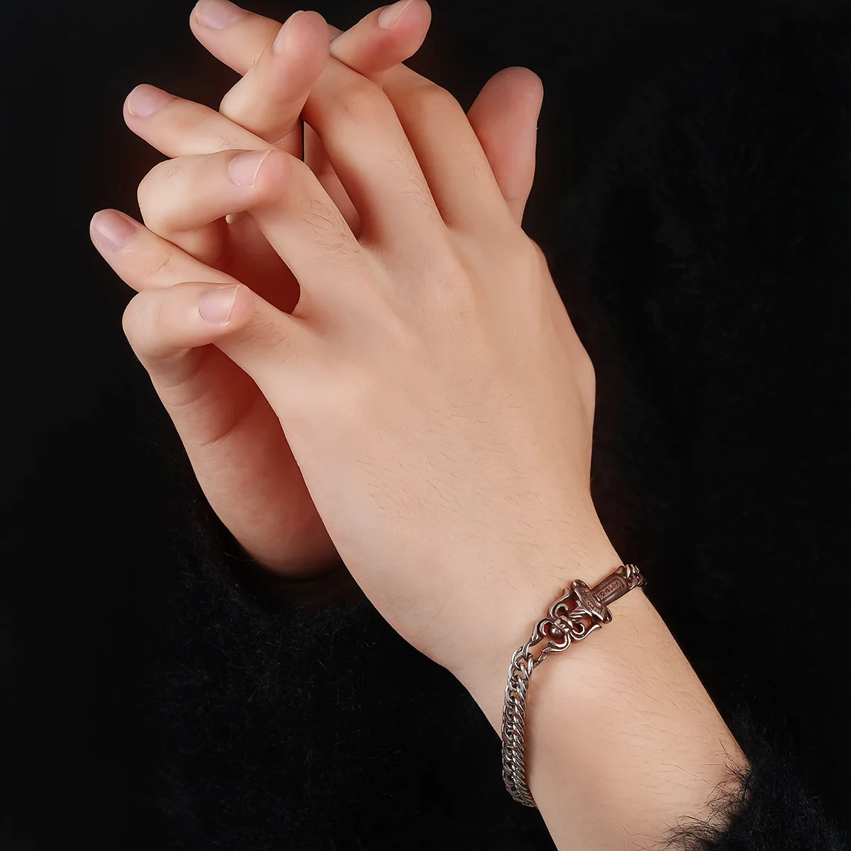 Vintage Sword Bracelet for Men Stainless Steel Charm Cuban Link Chain Gothic Punk Bangle Cool Hip Hop Jewelry Party Gift view 2