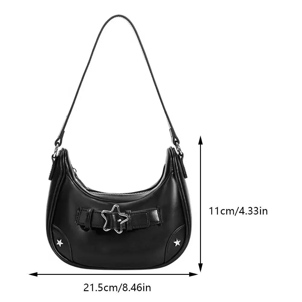 Women\'s Fashion PU Small Shoulder Bag Y2K Star Armpit Purse American Retro Black Chic Hobo Bag High Quality Designer New Handbag