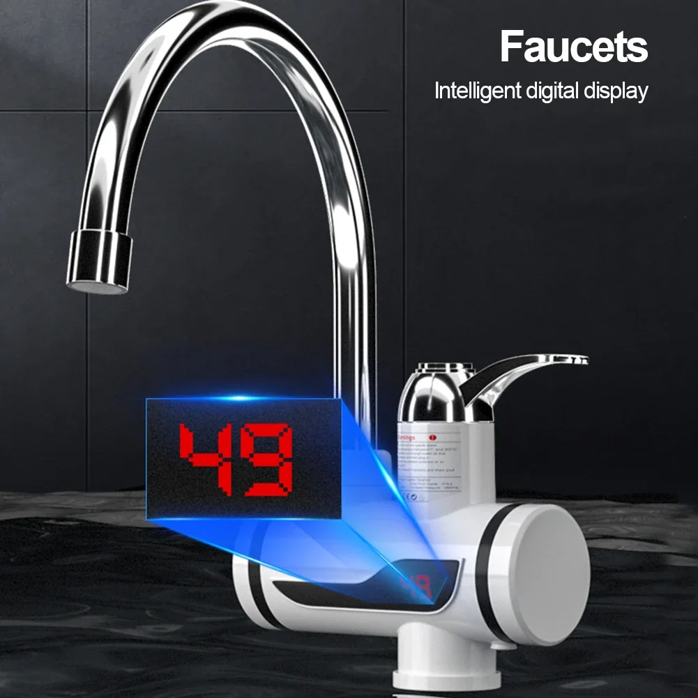 Hot Water Heater Faucet 3000W Hot Cold Mixer Tap Temperature Adjustable Tankless Water Heater Kitchen Bathroom Supplies