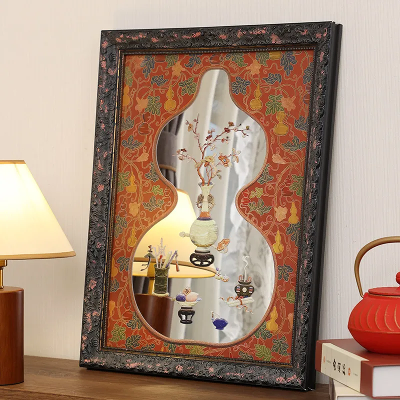 Vintage Wall Art Decorative Mirrors Chinese Gourd Hanging Painting Feng Shui Oriental Decor Study Room Home Office Decoration