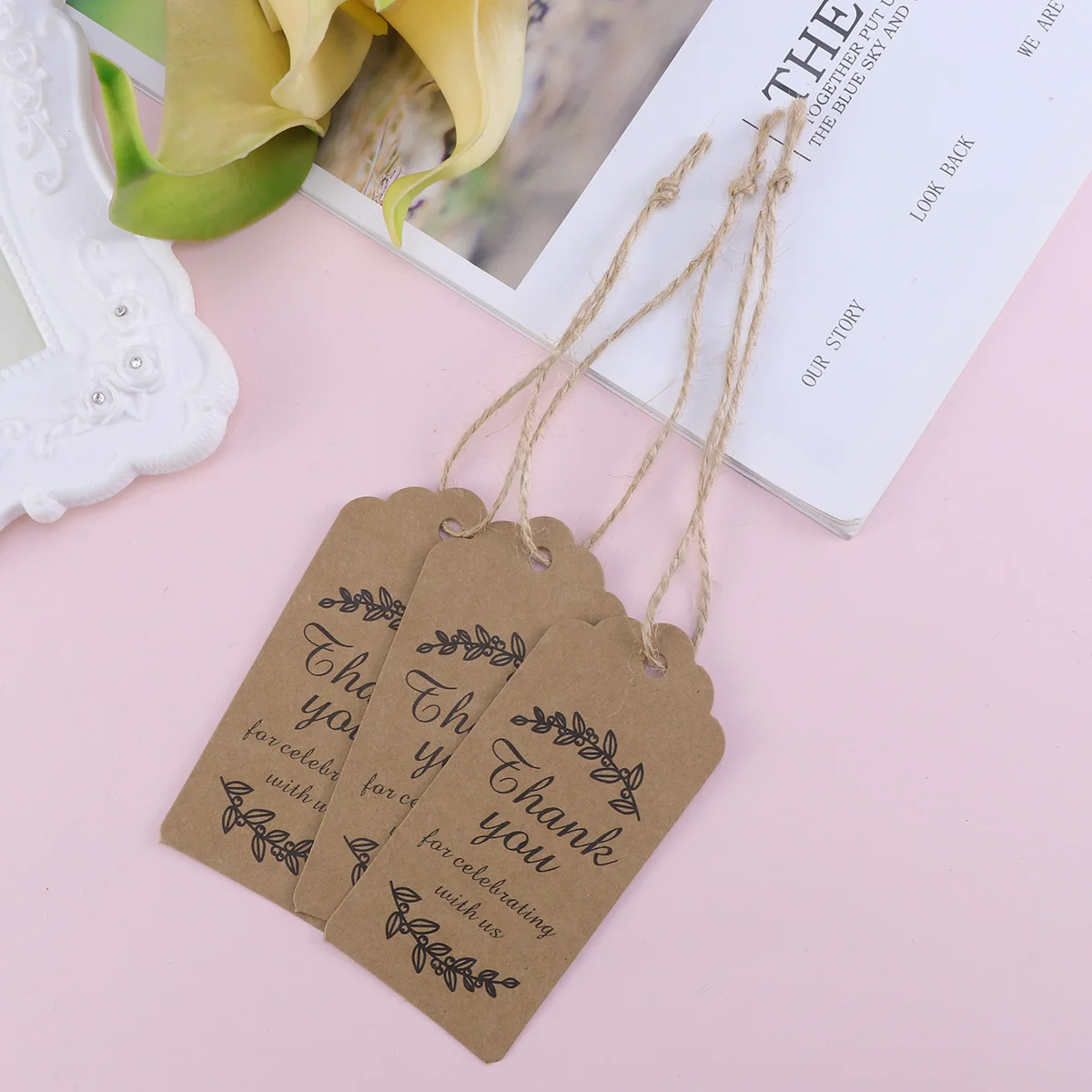 

100pcs Kraft Paper Hangtags Gifts Wedding Round Light Brown Thank You Tags Eco Durable Party Baking Store Accessories