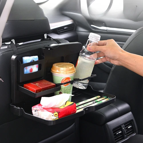 Imagen 2 del producto Bandeja para asiento trasero de coche, mesa plegable para comedor, asiento trasero de coche, bandeja para comida, taza para bebidas, soporte para teléfono móvil, estante, accesorios interiores para coche