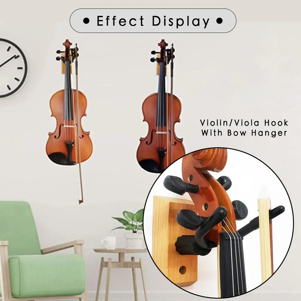 1/3PCS Wall Mounted Hanger Hook For Violin & Viola Hanger Hook W/Bow Holder Home & Studio Wall Mount Use Hardwood With Screw