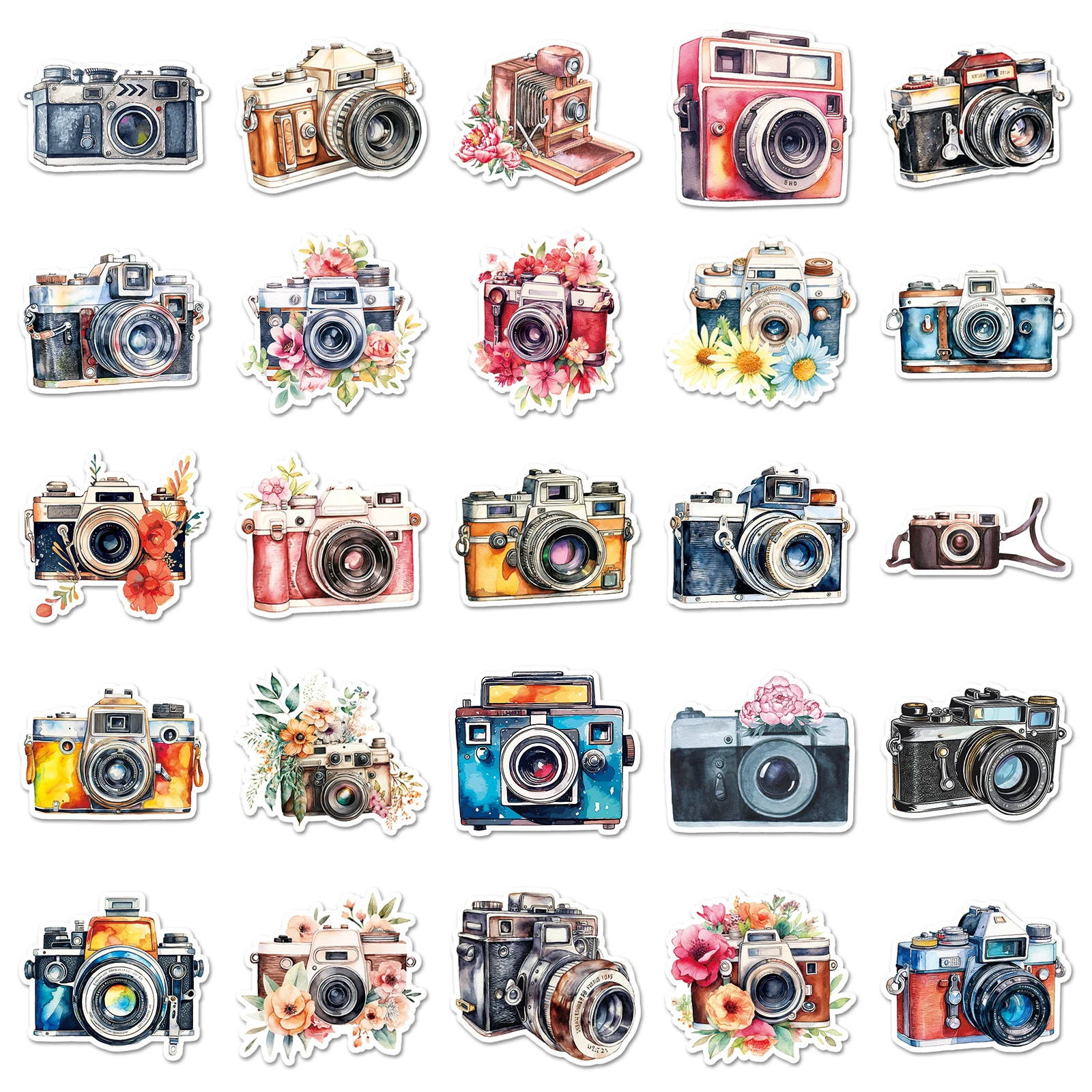 50Pcs Retro Camera Series Cartoon Cute Waterproof Sticker Skateboarding Snowboard Retro Vinyl Sticker