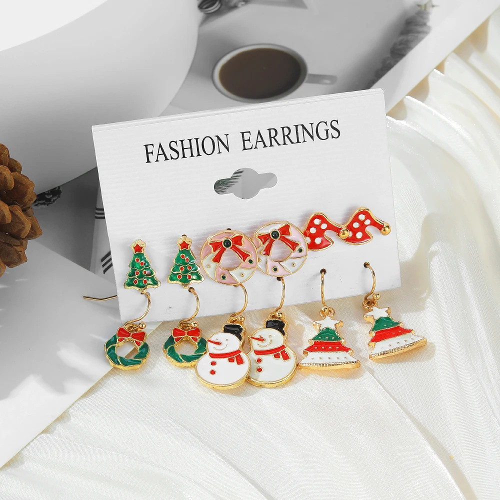 FNIO Fashion Christmas Earrings Santa Claus Elk Snowflake Snowman Tree Earrings For Women Girls Christmas Gifts Jewelry