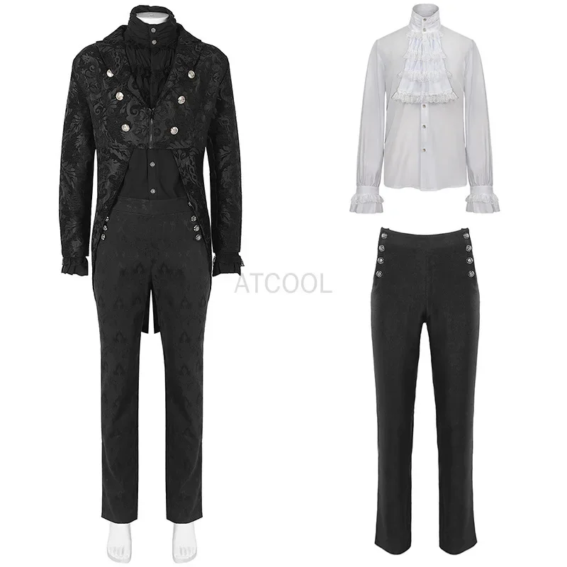 Steampunk Medieval Tuexdo Shirt Trouser Set Gothic Victorian Jacket Halloween Vampire Prince Cosplay Costume