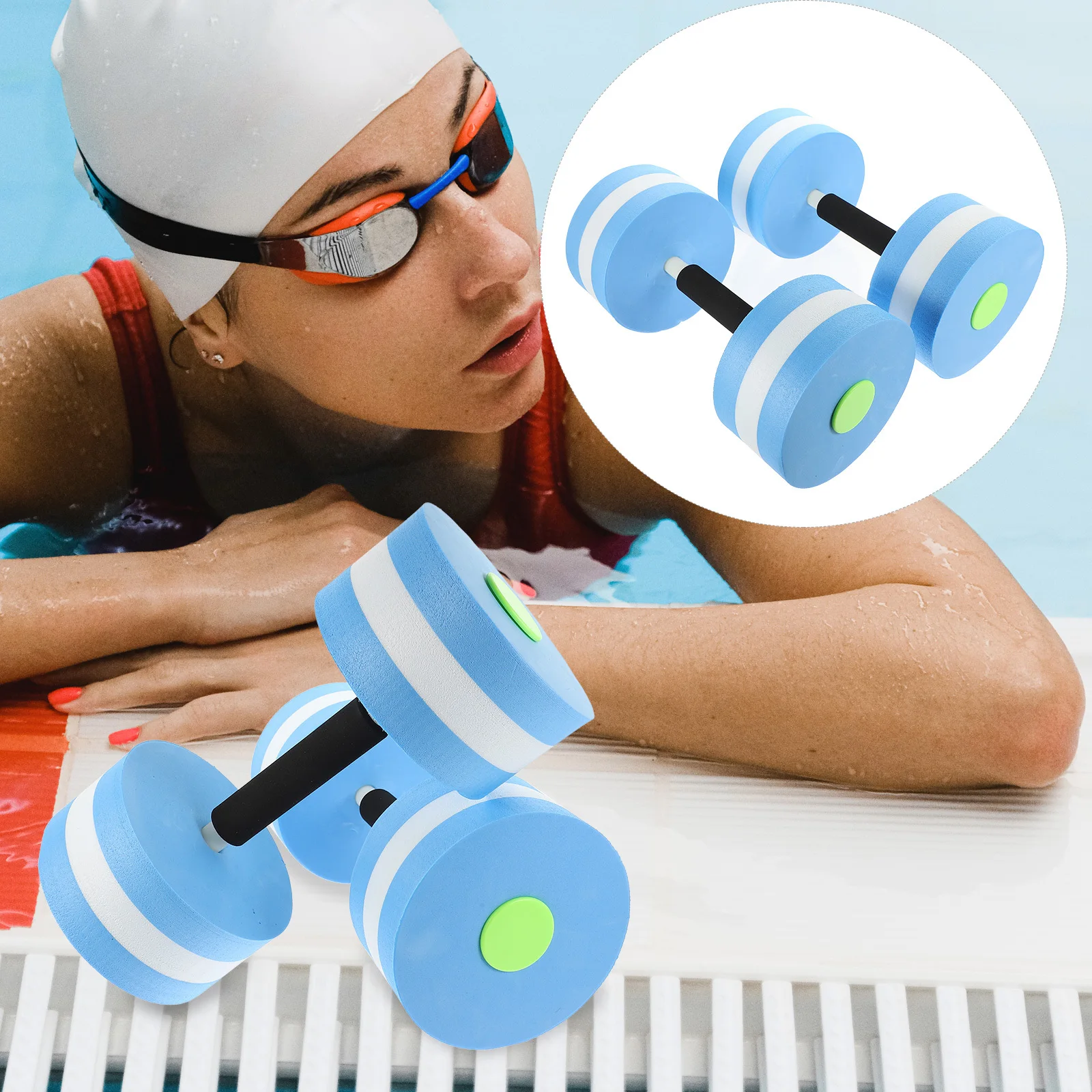 

2pcs Eva Dumbbell Water Aerobics Aquatic Barbell Swimming Fitness Barbell Pool Fitness Exercise Equipment Blue