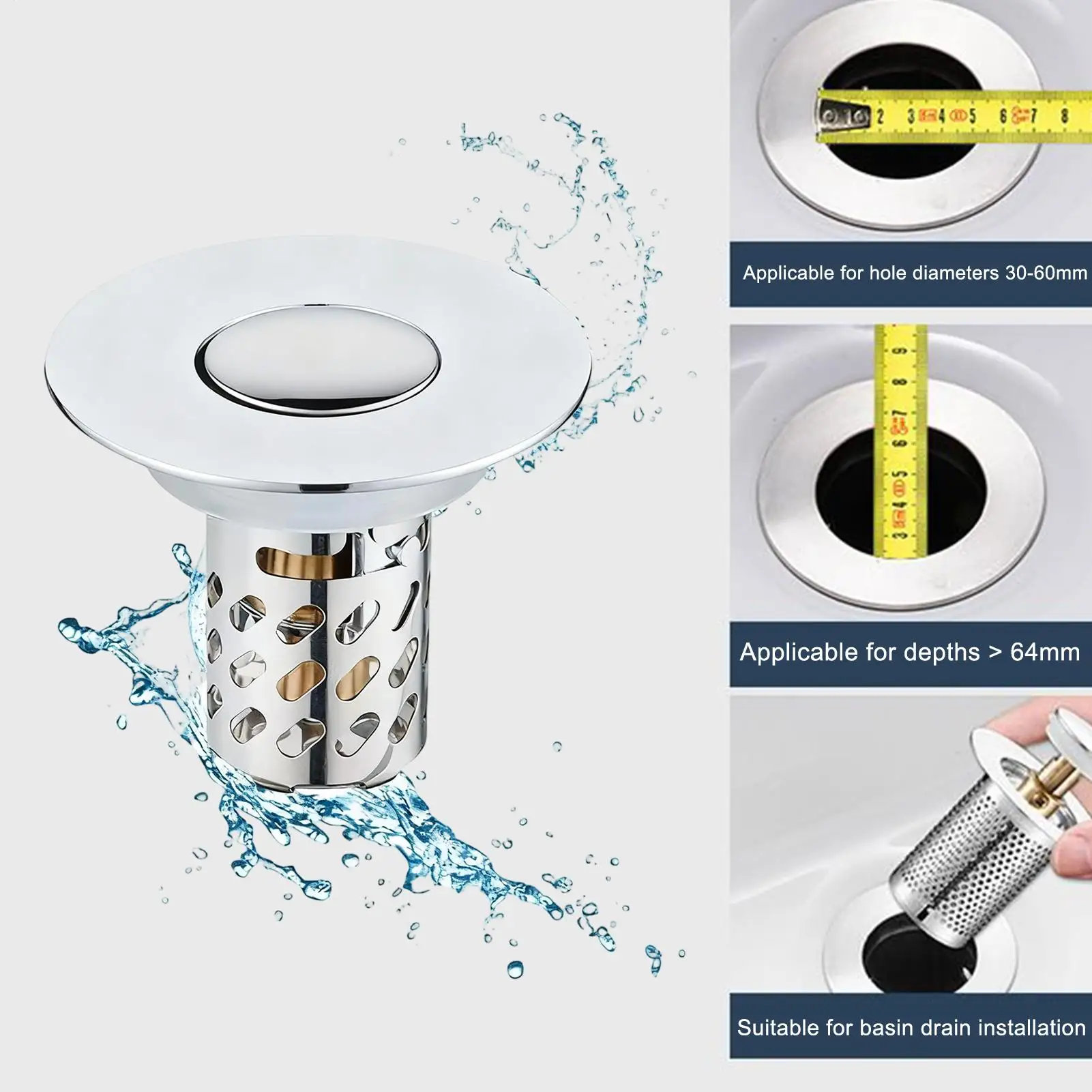 Bathroom Sink Drain Strainer Anti-Clogging Pop Out Filter Shower Bounce Core Drain Stopper For Basin Home Sewer Tub Bathtub