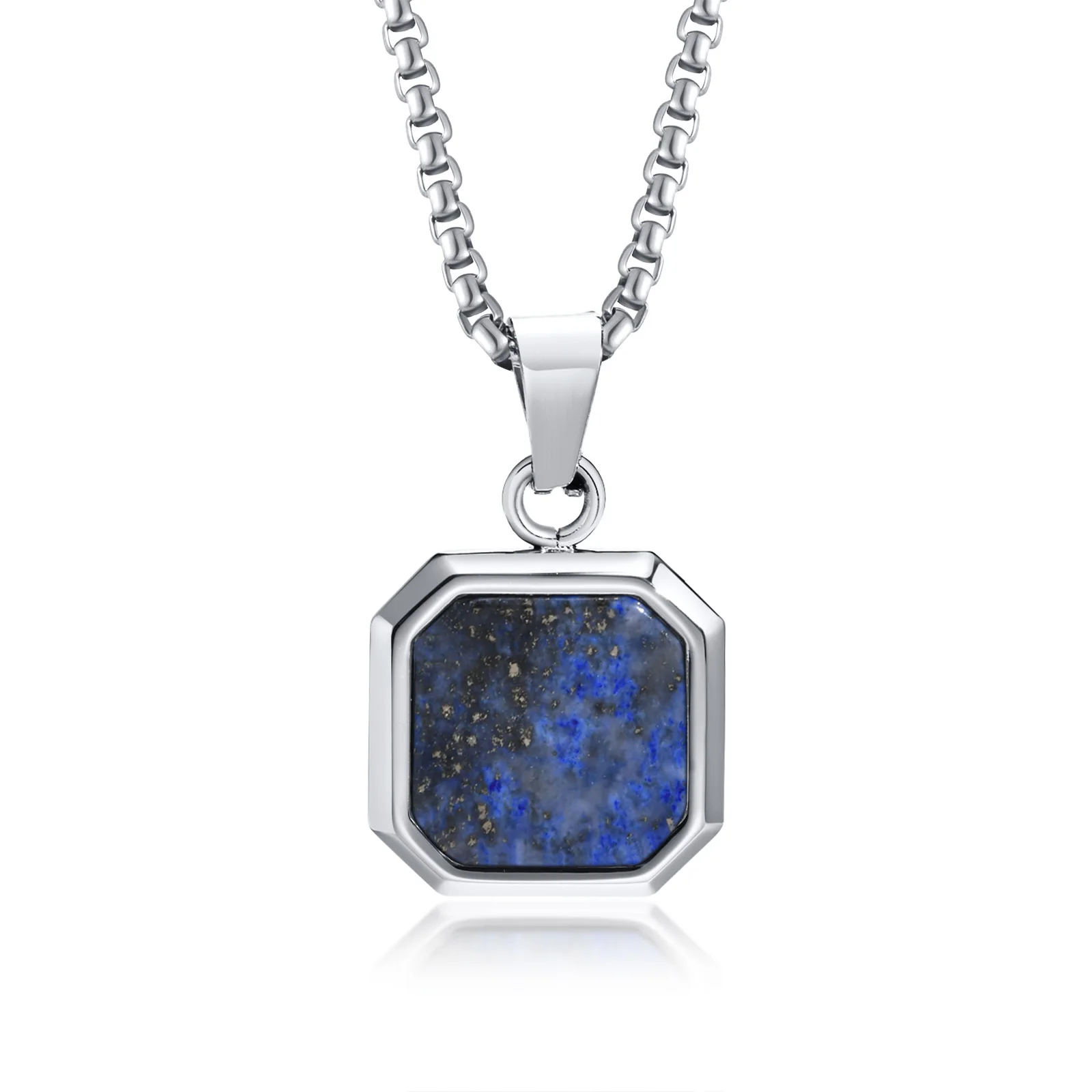 Vnox Square Natural Stone Necklace for Men Women, Stainless Steel Geometric Pendant Collar with Box Chain Gifts Jewelry image 3