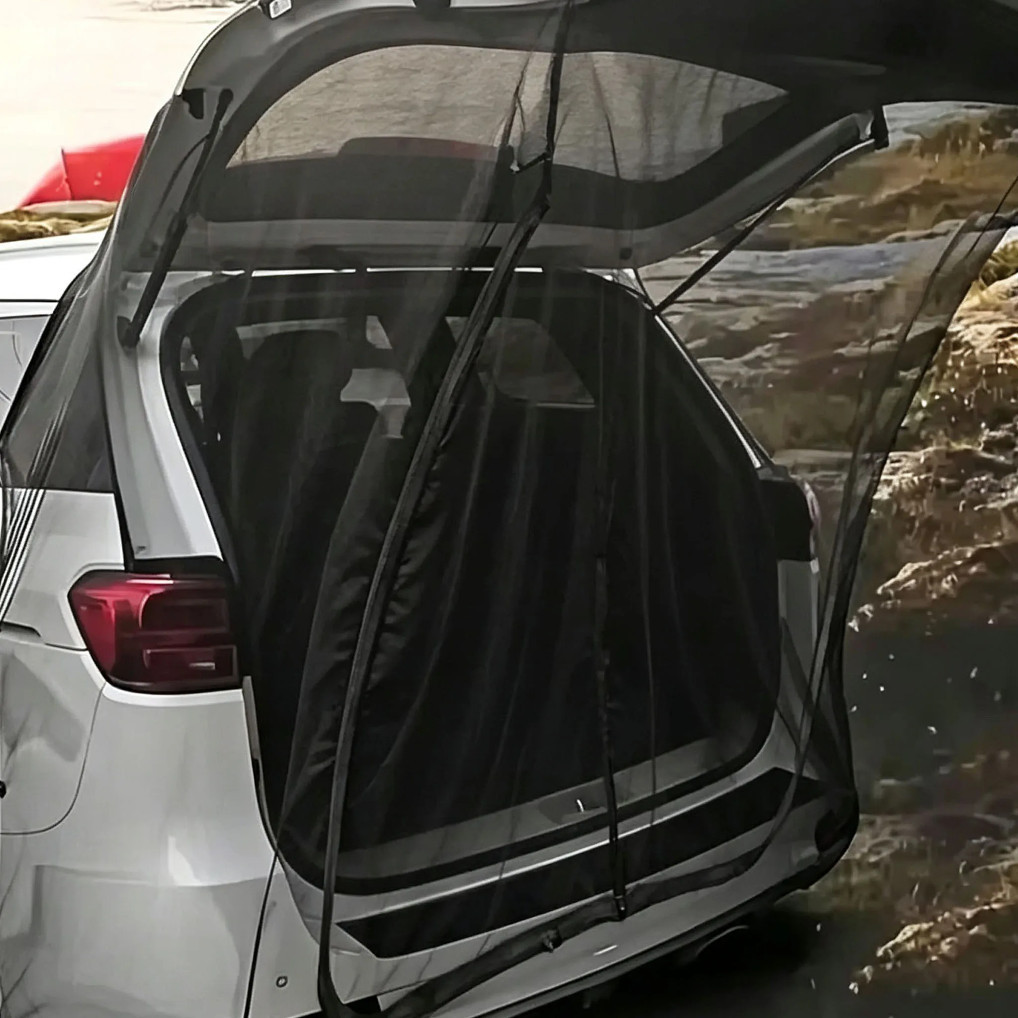 Extra-Stretch Large SUV Trunk Mosquito Net Black Polyester Knit Mesh Curtain Durable for Road Trips Off-Road Vehicles No Lining