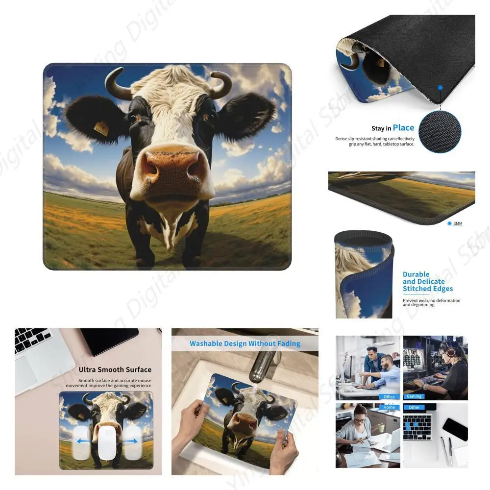 Grassland Cow Mouse Pad Non Slip Rubber Washable Mouse Pad Computer Keyboard Pad Desktop Decoration Gift 18*22cm