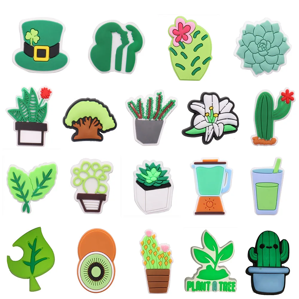 1pcs PVC Shoe Charms Buckle Hat Cactus Succulent Tree Potted Lily Kiwi Sandals Shoes Decoration Fit Wristbands Accessories 