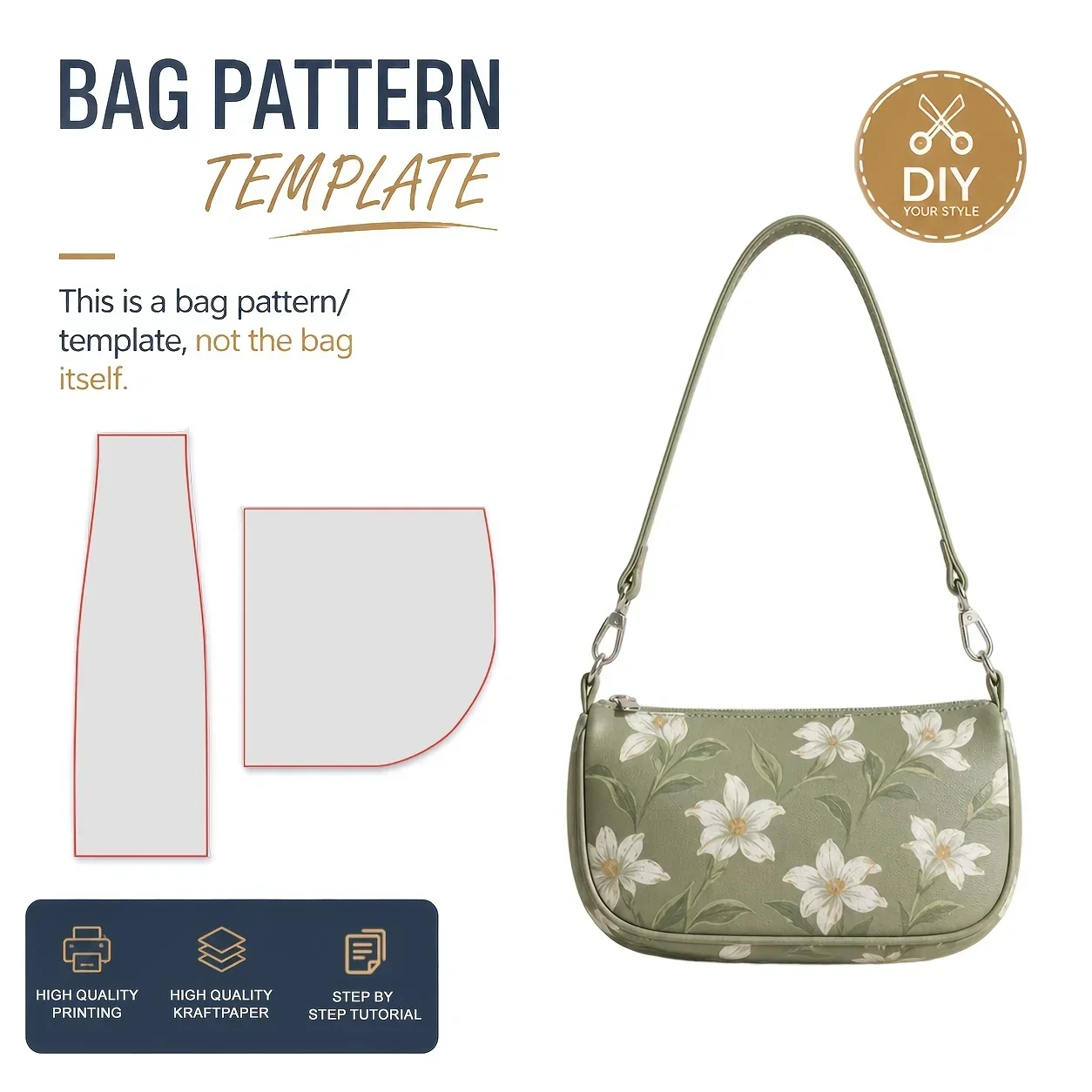 Curved Shoulder Baguette Bag Sewing Patterns, Sewing Patterns for Beginner, Easy Sewing Project, Includes HD Color Step-by-Ste