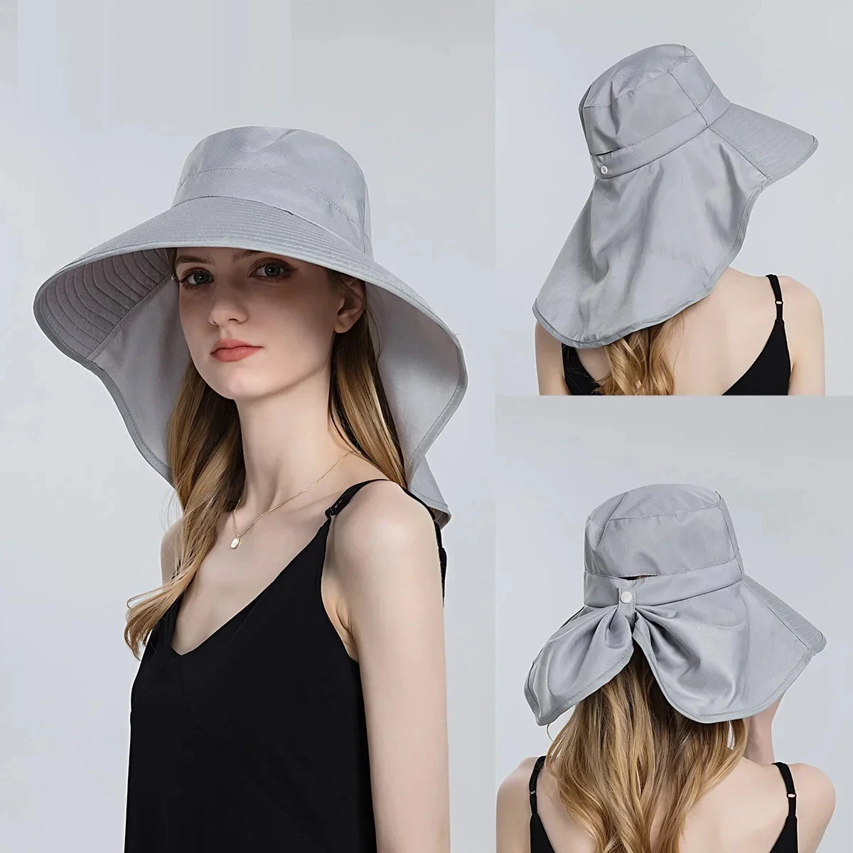 

Beach Visor Ponytail Cap Summer Sun Hat for Women Outdoor Neck UV Protection Cycling Fishing Fisherman Hat Big Brim Bucket Hat