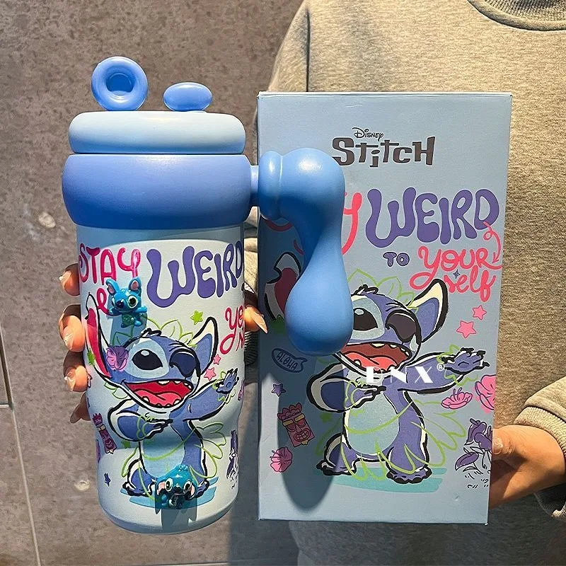 Disney Stitch cartoon anime waterbeker grote capaciteit ijs dominante beker met rietje nieuwe hoogwaardige thermosbeker cadeau groothandel