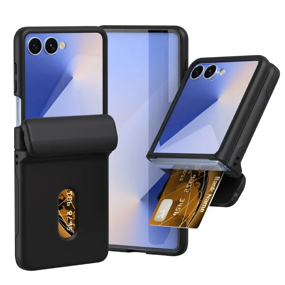 Skin Feel Hard Shell Handyhülle für Samsung Galaxy Z Flip7 Flip7 5G Kartenhalter Scharnierschutz Kickstand Schutzhülle